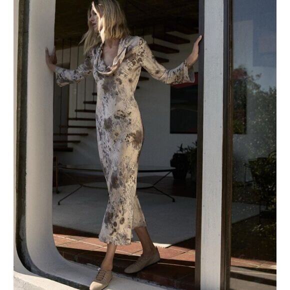 NWOT Zara Multicolor Abstract Print Cowl Neck Dress Women’s Size L - XL - Picture 1 of 10